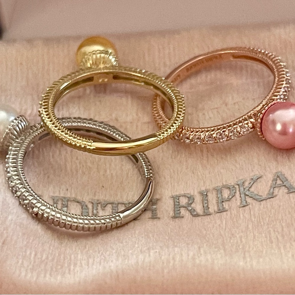 Judith Ripka Pearl Trio Ring Set in Silver, Pink, and Gold - Picture 6 of 9